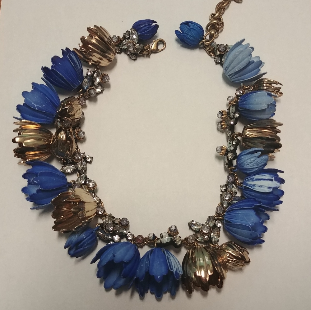 J.Crew Blue Light Floral Garden Party Necklace Flower Crystal Necklace Pastel